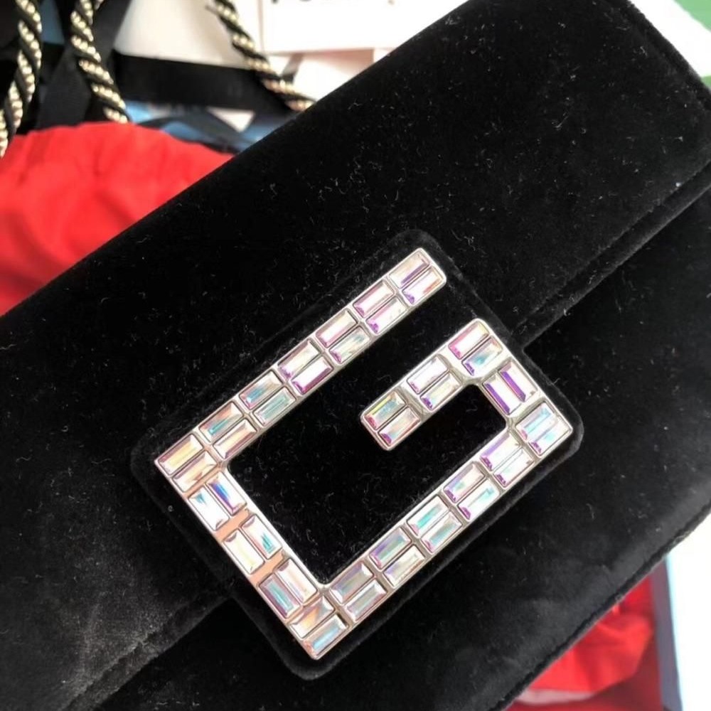 【二手99新】Gucci古馳絲絨 broadway斜挎包-細節圖2
