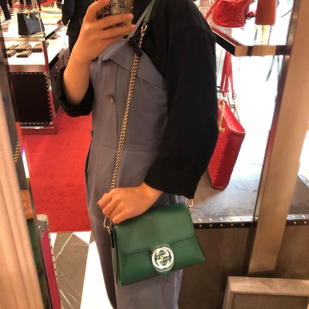 二手99新Gucci古奇新款郵差包 新尺寸 全皮interlocking單肩斜挎包-細節圖8