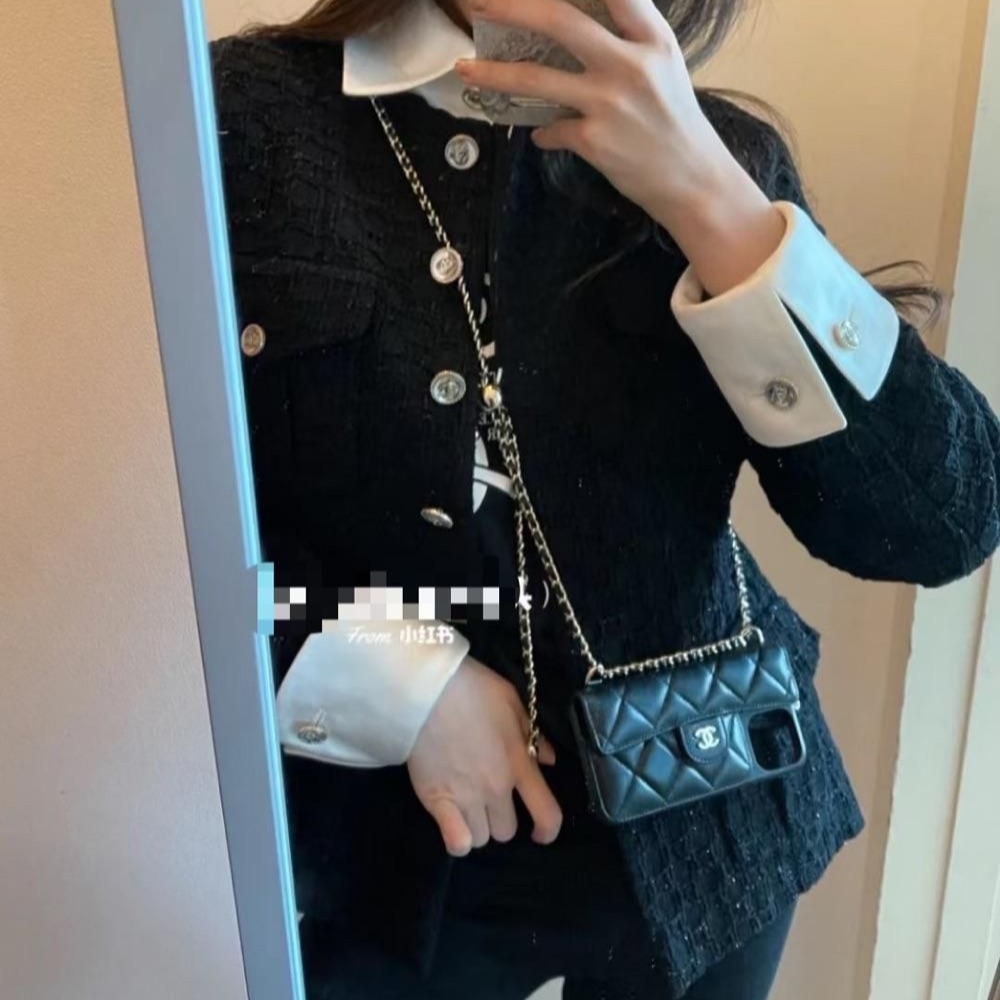 二手99Chanel金珠黑金鏈條手機包/手機殼 12Pro 爆款有盒子小-細節圖4