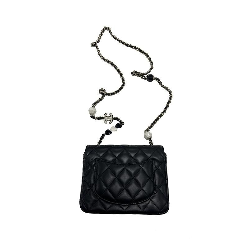 二手CHANEL/香奈兒女士小羊皮黑色金色鏈條單肩鏈條包-細節圖2