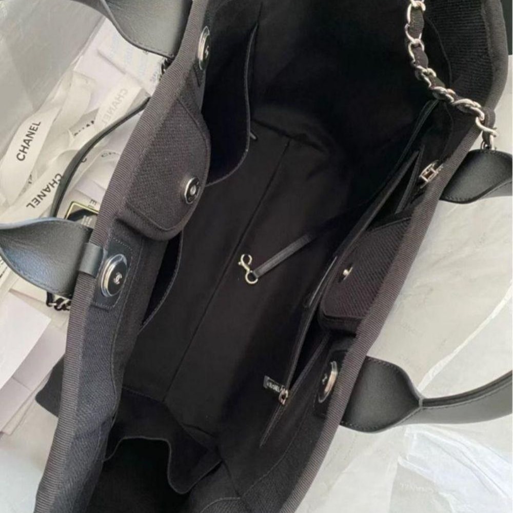 二手Chanel香奈兒女包帆布珍珠鏈條手提單肩包購物袋-細節圖3