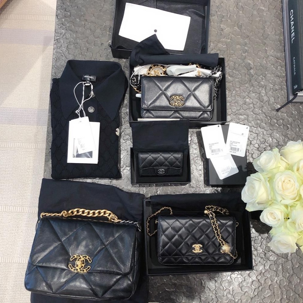 二手Chanel 單肩包 香奈兒黑色小牛皮格紋手提包 爆款19小號鏈條包-細節圖3