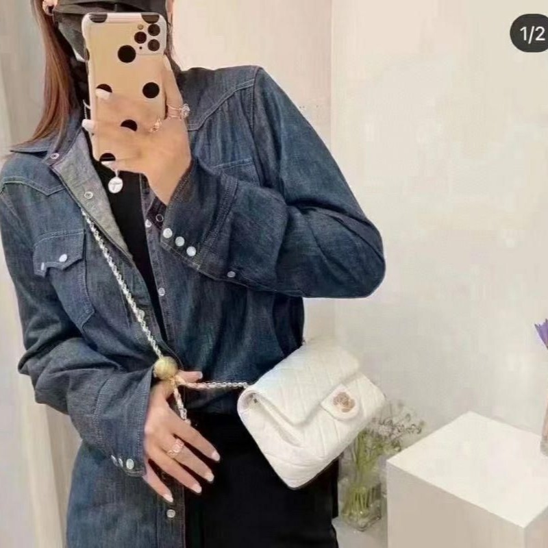 二手Chanel 香奈兒白雪公主/灰金金珠/金球大mini 單肩包斜挎包鏈條包-細節圖3