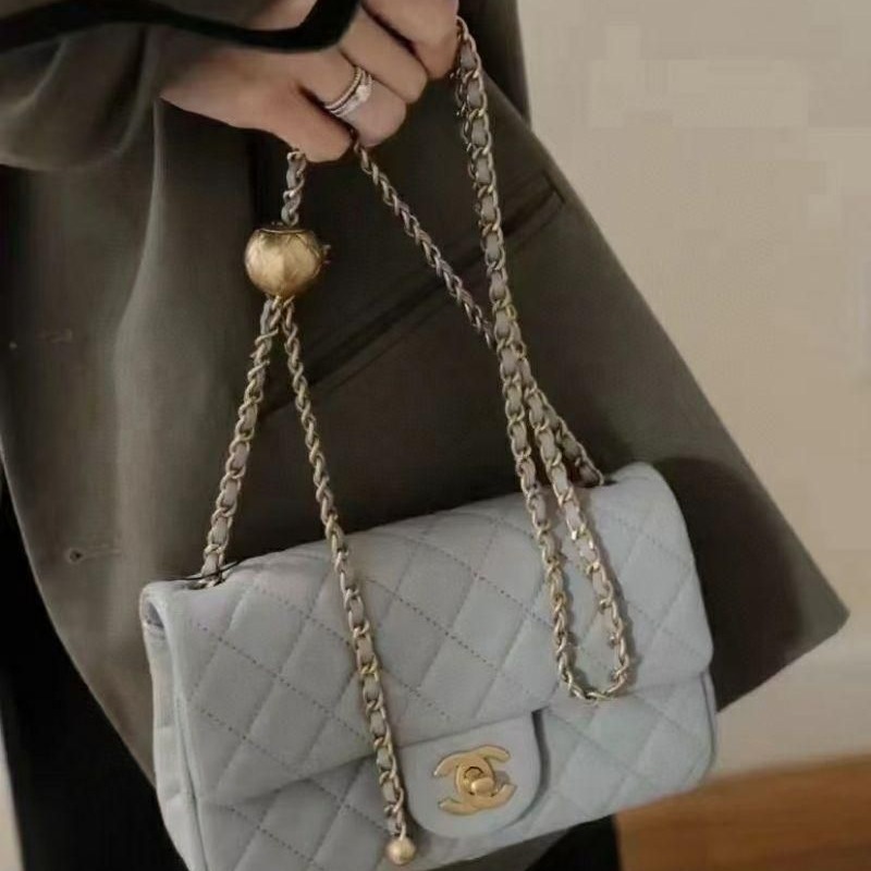 二手Chanel 香奈兒白雪公主/灰金金珠/金球大mini 單肩包斜挎包鏈條包-細節圖6