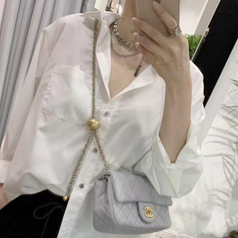 二手Chanel 香奈兒白雪公主/灰金金珠/金球大mini 單肩包斜挎包鏈條包-細節圖7