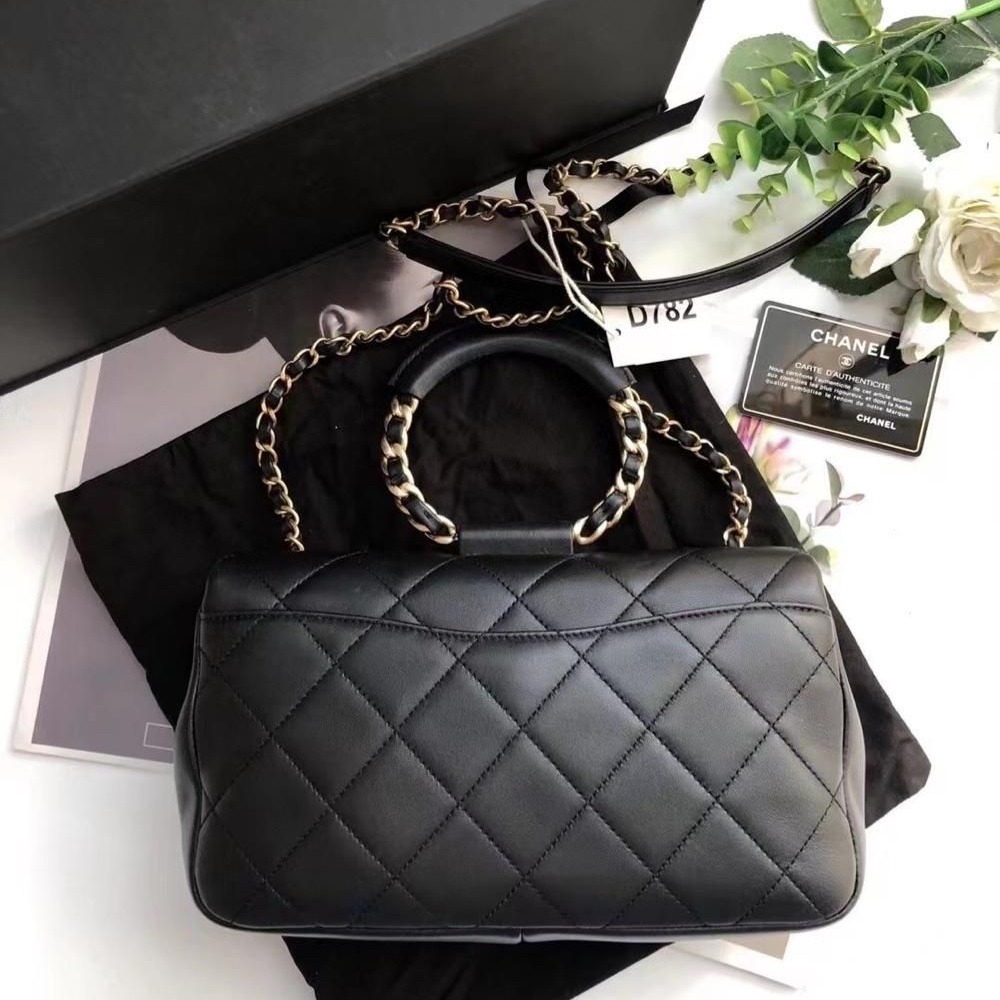 【二手98新】CHANEL香奈兒手環包黑金牛皮-細節圖2