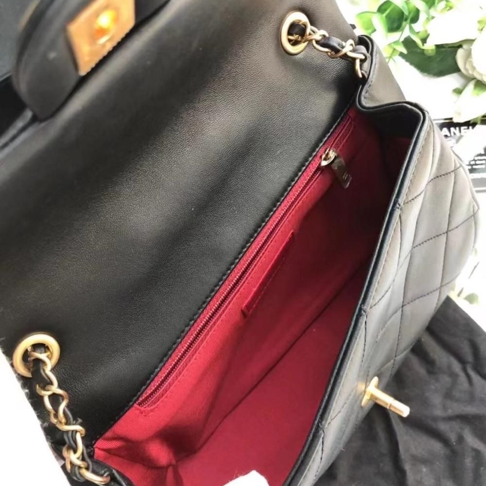 【二手98新】CHANEL香奈兒手環包黑金牛皮-細節圖6