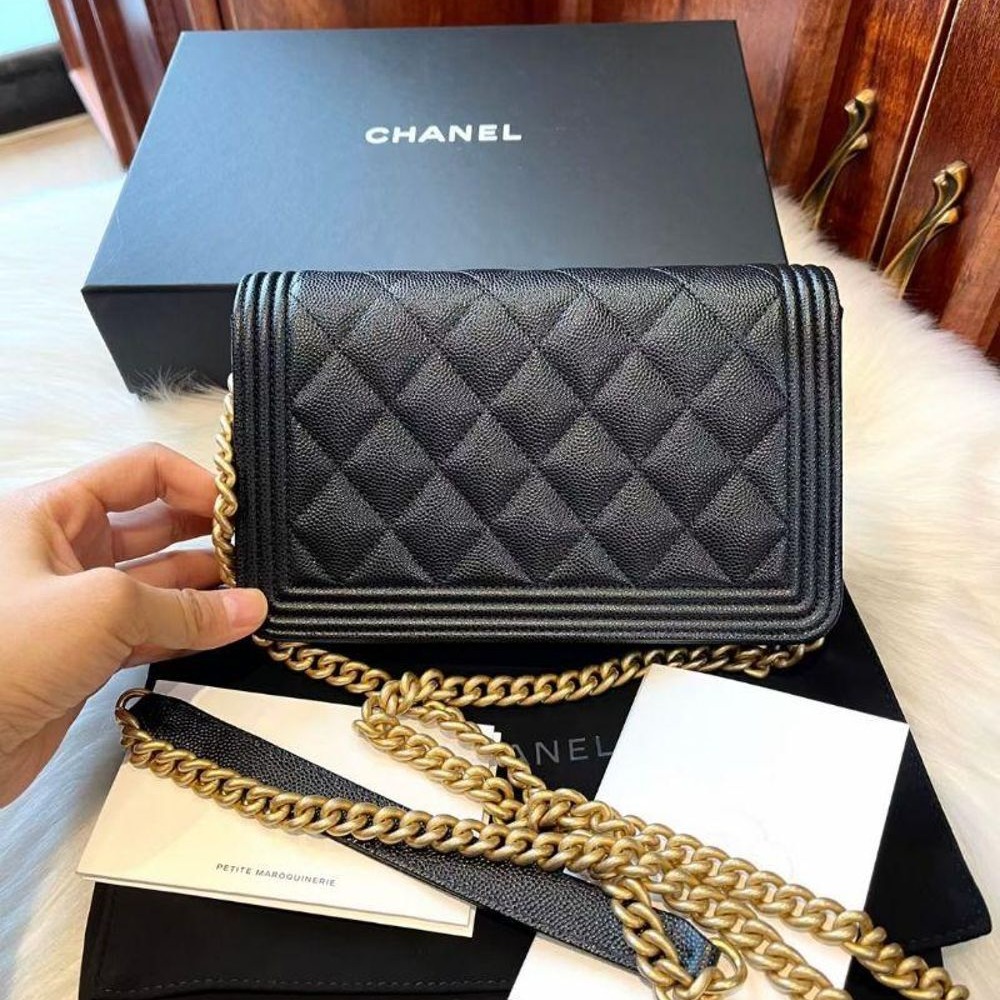 二手Chanel香奈Leboy woc 爆款黑金荔枝紋牛皮鏈條包容量不小超級難買-細節圖2
