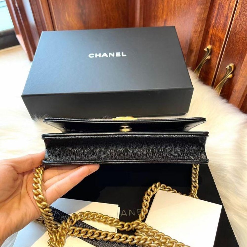 二手Chanel香奈Leboy woc 爆款黑金荔枝紋牛皮鏈條包容量不小超級難買-細節圖3