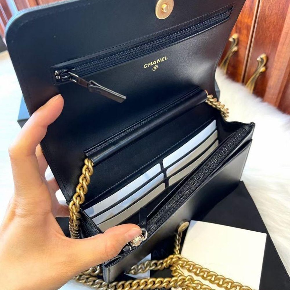 二手Chanel香奈Leboy woc 爆款黑金荔枝紋牛皮鏈條包容量不小超級難買-細節圖4