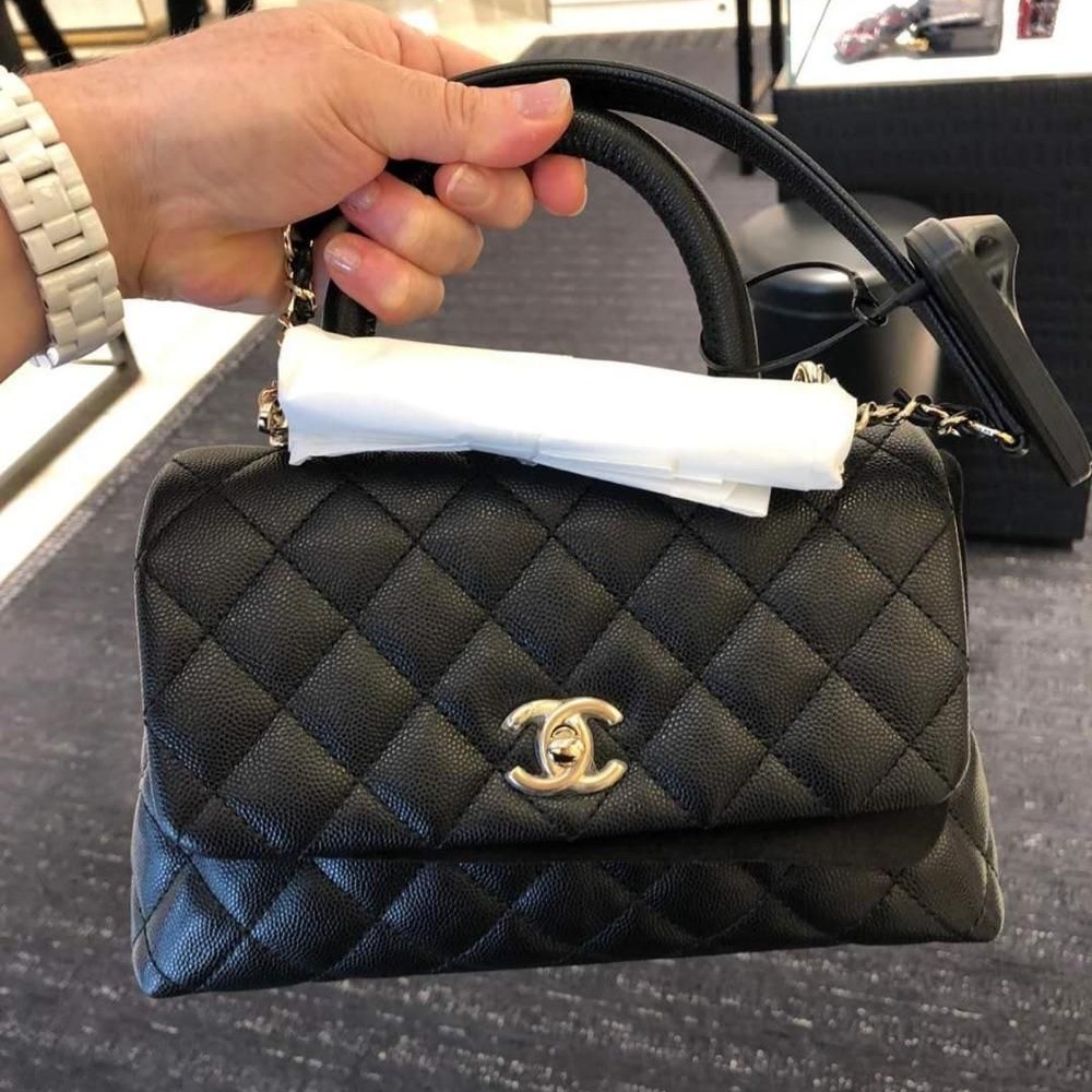 二手Chanel香奈兒女包coco handle 荔枝紋牛皮斜挎包手拎包小號多色-細節圖3