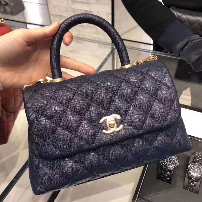 二手Chanel香奈兒女包coco handle 荔枝紋牛皮斜挎包手拎包小號多色-細節圖4