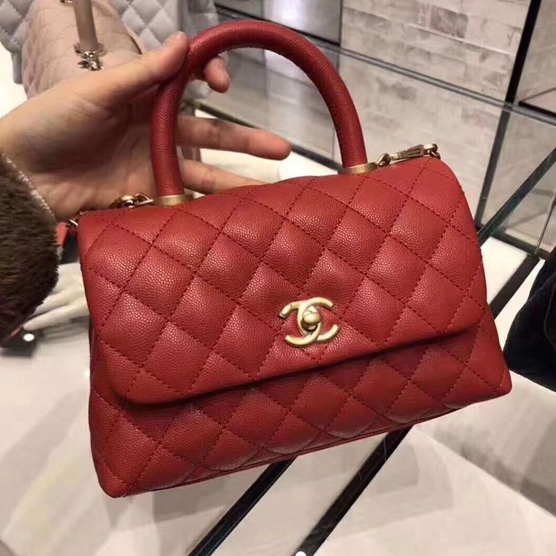 二手Chanel香奈兒女包coco handle 荔枝紋牛皮斜挎包手拎包小號多色-細節圖5