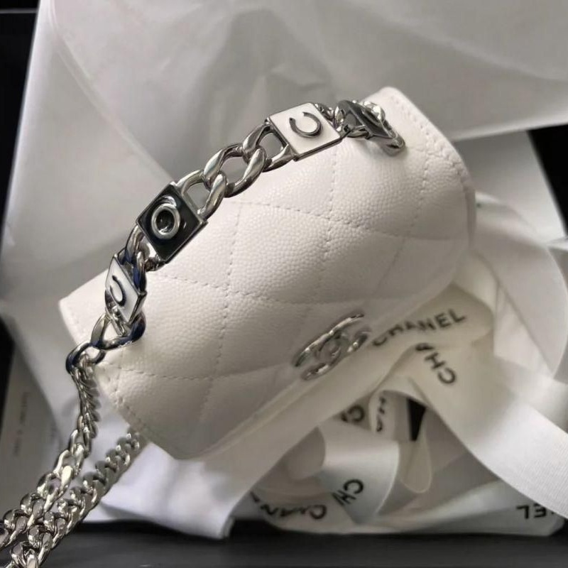 二手Chanel 香奈兒爆款 22s 仙女白 琺瑯手柄小廢包單肩斜挎包-細節圖2