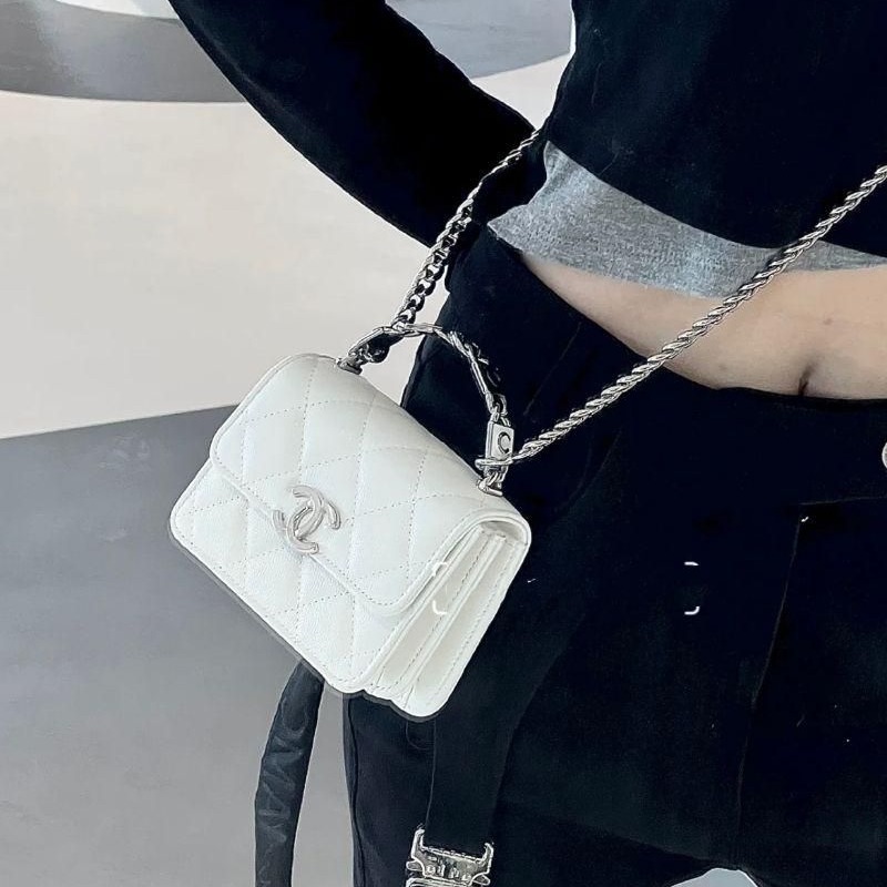 二手Chanel 香奈兒爆款 22s 仙女白 琺瑯手柄小廢包單肩斜挎包-細節圖3