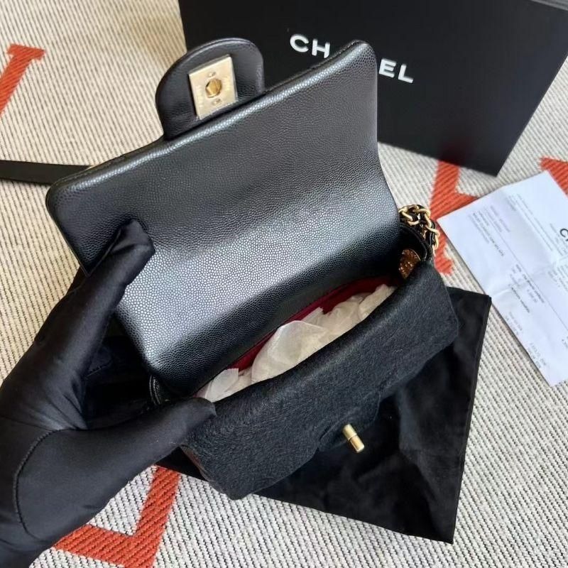 二手CHANEL 香奈兒22B新款荔枝紋金幣方胖子鏈條包-細節圖5