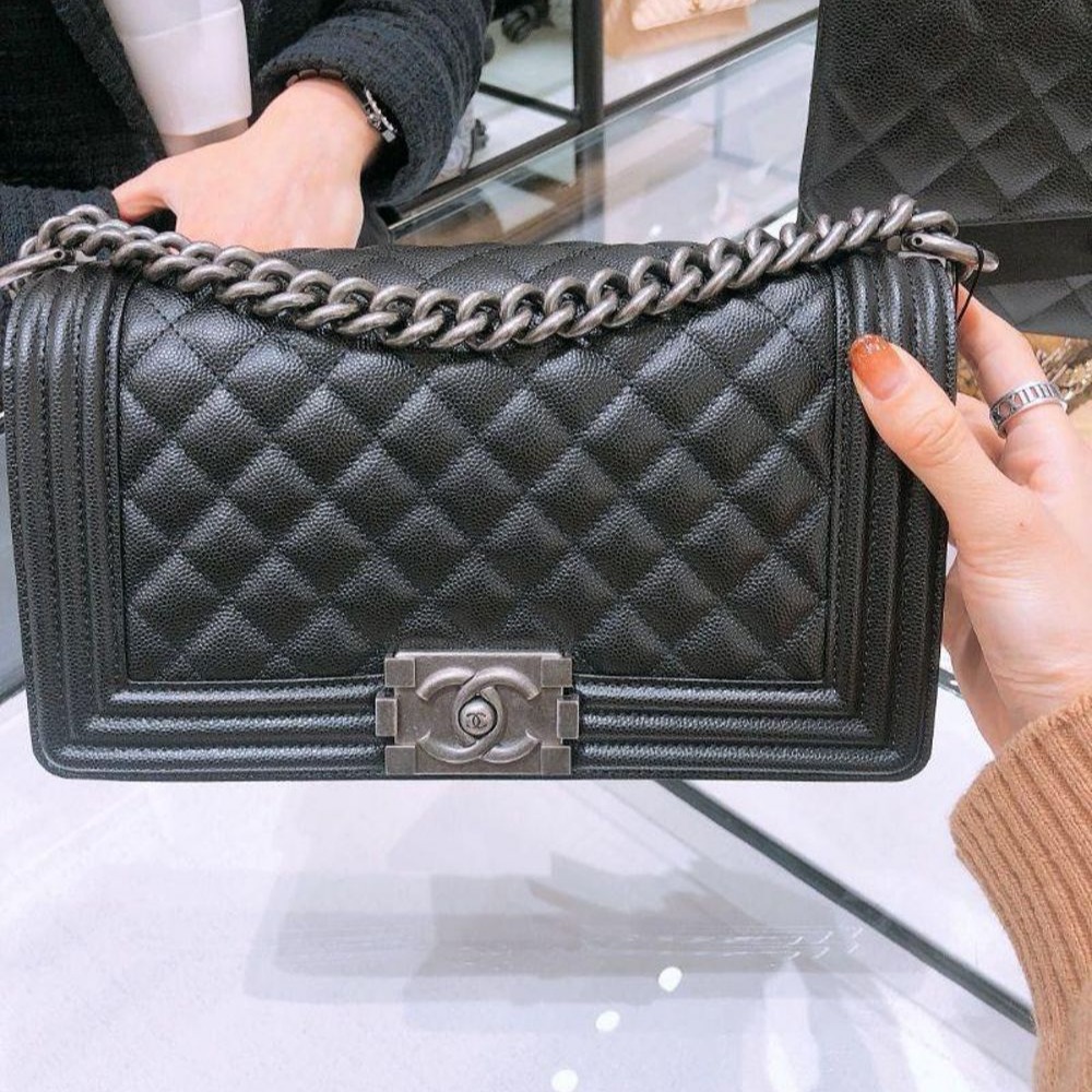 二手Chanel香奈兒女包leboy菱格鏈條單肩斜挎包中號-細節圖2