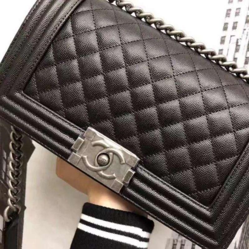 二手Chanel香奈兒女包leboy菱格鏈條單肩斜挎包中號-細節圖3