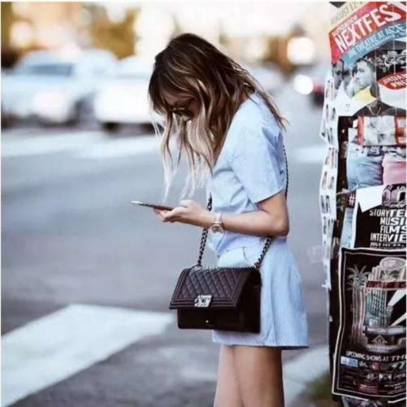 二手Chanel香奈兒女包leboy菱格鏈條單肩斜挎包中號-細節圖6