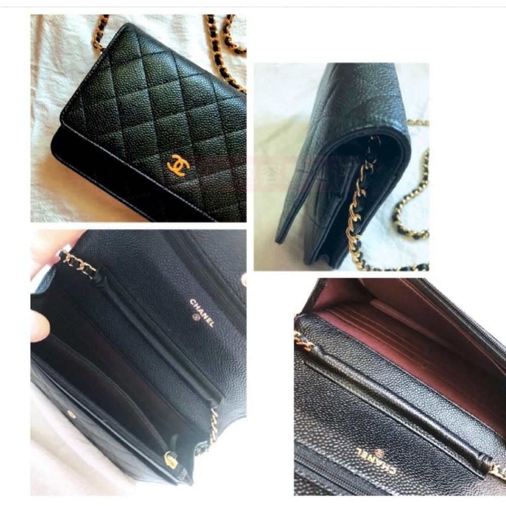 二手99Chanel香奈兒woc小鏈條包黑色金扣牛皮荔枝紋 單肩斜挎包-細節圖3