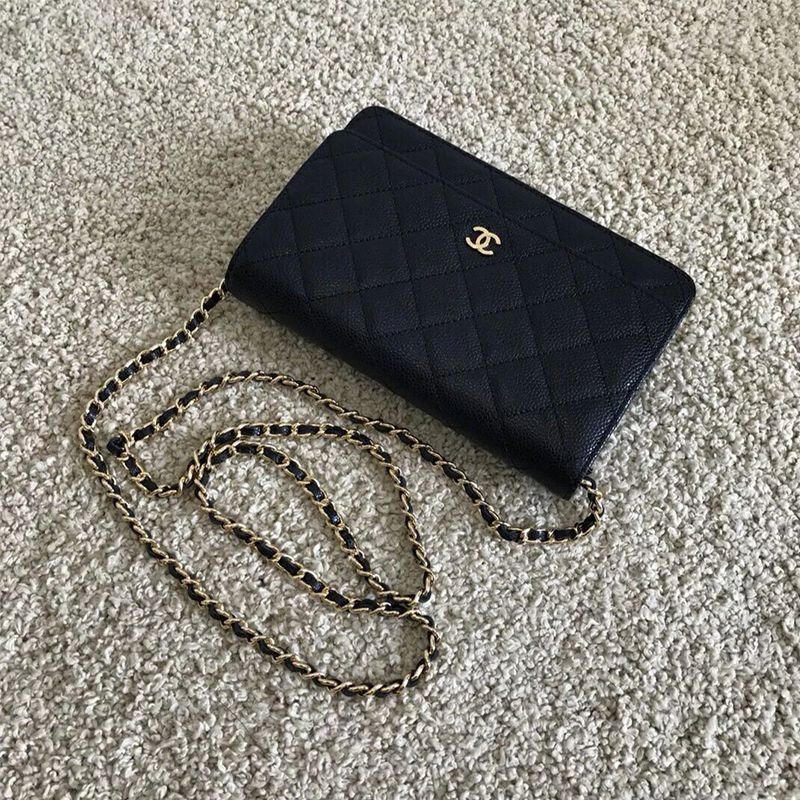 二手99Chanel香奈兒woc小鏈條包黑色金扣牛皮荔枝紋 單肩斜挎包-細節圖4