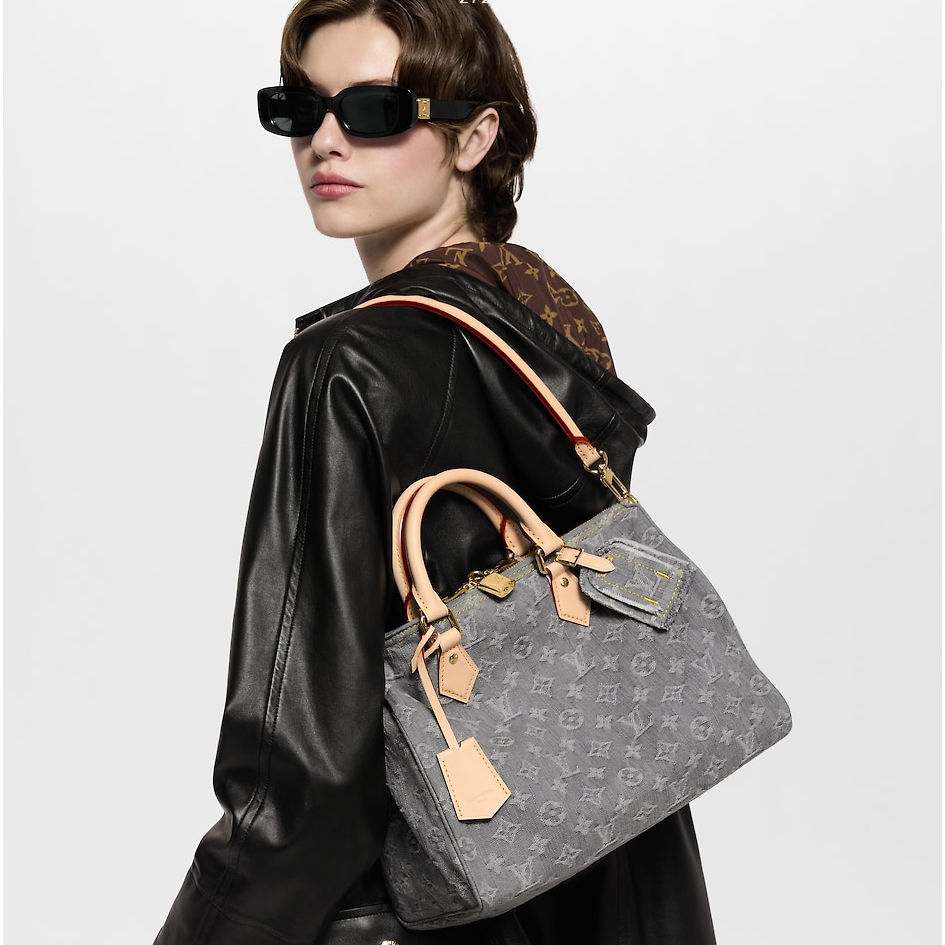 幾乎全新LV Speedy Soft M13344｜丹寧水泥灰手提單肩包-細節圖3