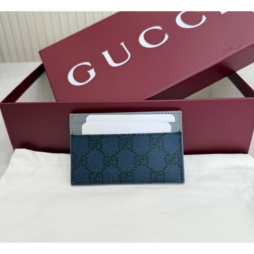 幾乎全新GUCCI古馳灰藍色滾邊GG卡片夾-細節圖2