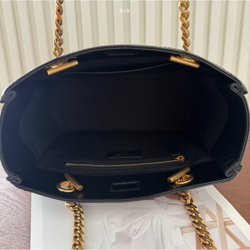 二手YSL聖羅蘭黑金Niki Shopping bag金鏈金標小號托特包單肩包-細節圖5