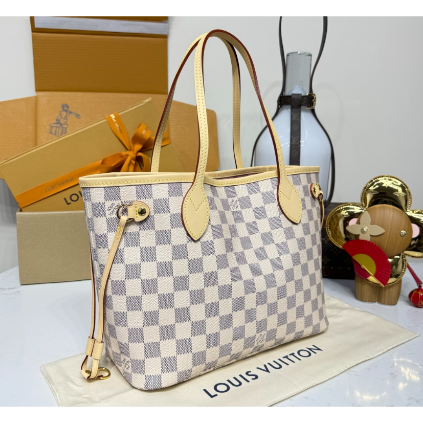 二手LV/女包 Neverfull  白色棋盤格紋單肩子母包-細節圖2
