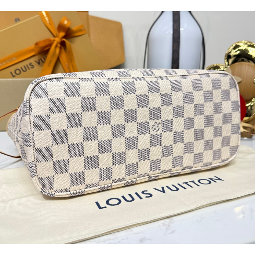 二手LV/女包 Neverfull  白色棋盤格紋單肩子母包-細節圖3