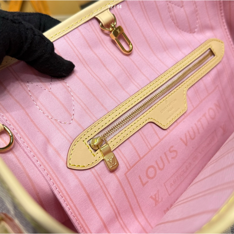 二手LV/女包 Neverfull  白色棋盤格紋單肩子母包-細節圖7
