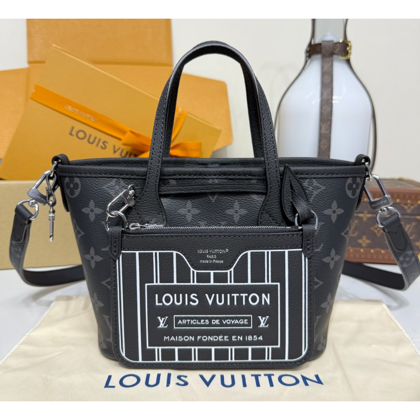 二手LV女包Neverfull BB黑色老花內襯牛皮雙面子母包M15210-細節圖3
