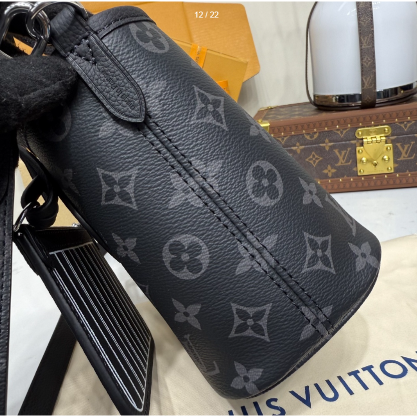 二手LV女包Neverfull BB黑色老花內襯牛皮雙面子母包M15210-細節圖5