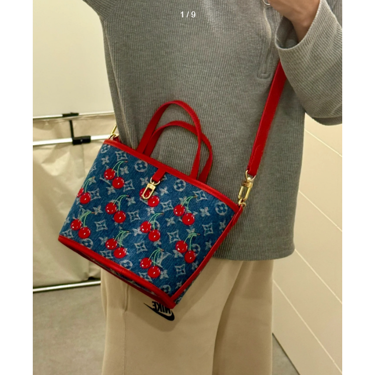 二手LV女包Neverfull BB村上隆牛仔櫻桃雙面手提單肩包M14997-細節圖2