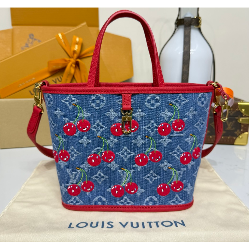 二手LV女包Neverfull BB村上隆牛仔櫻桃雙面手提單肩包M14997-細節圖3