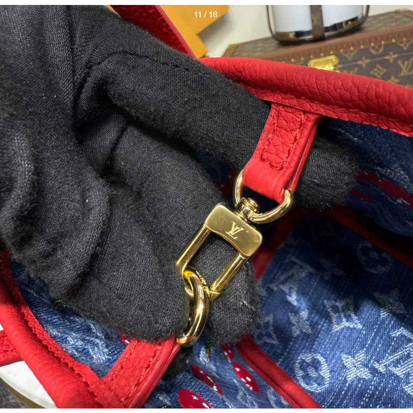二手LV女包Neverfull BB村上隆牛仔櫻桃雙面手提單肩包M14997-細節圖6