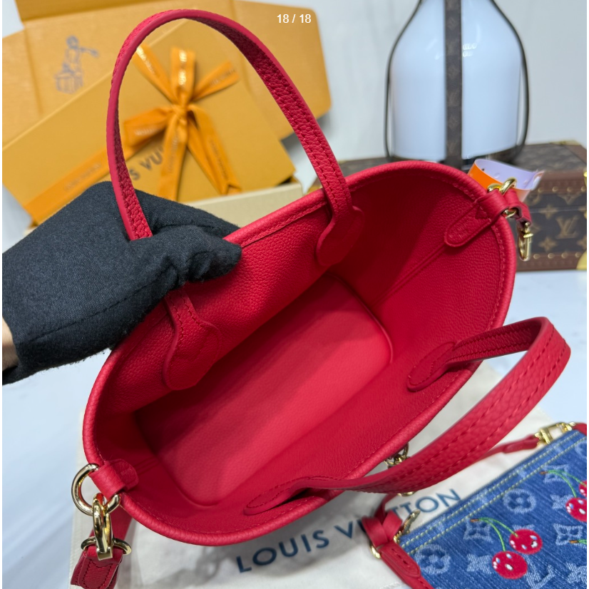 二手LV女包Neverfull BB村上隆牛仔櫻桃雙面手提單肩包M14997-細節圖7