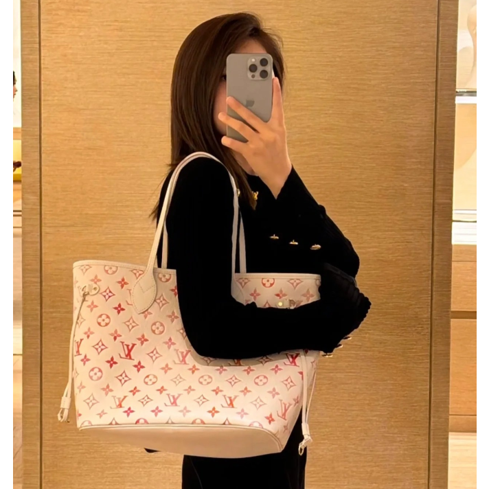二手LV女包Neverfull MM中號子母包漸變壓花牛皮手提包M47080-細節圖2