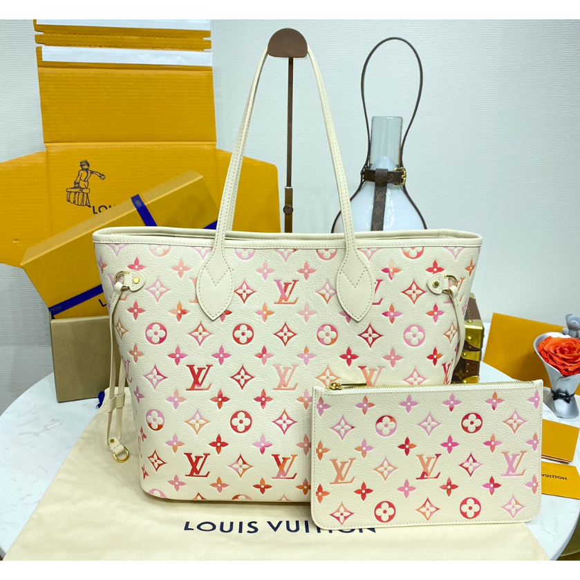 二手LV女包Neverfull MM中號子母包漸變壓花牛皮手提包M47080-細節圖3
