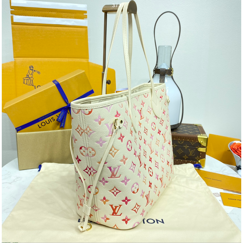 二手LV女包Neverfull MM中號子母包漸變壓花牛皮手提包M47080-細節圖4