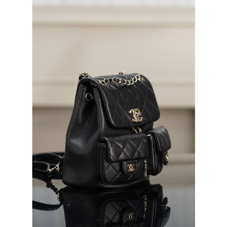 二手Chanel 黑色通勤小背包雙口袋書包-細節圖3