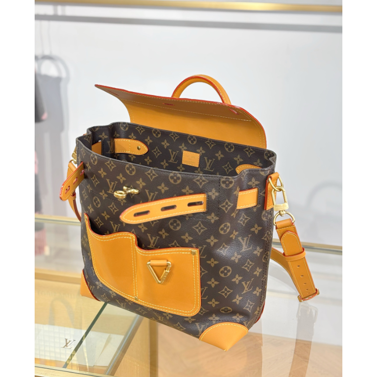 二手LV Steamer 30棕色老花雙外袋工裝風新款雙肩包單肩斜挎包M25989-細節圖2