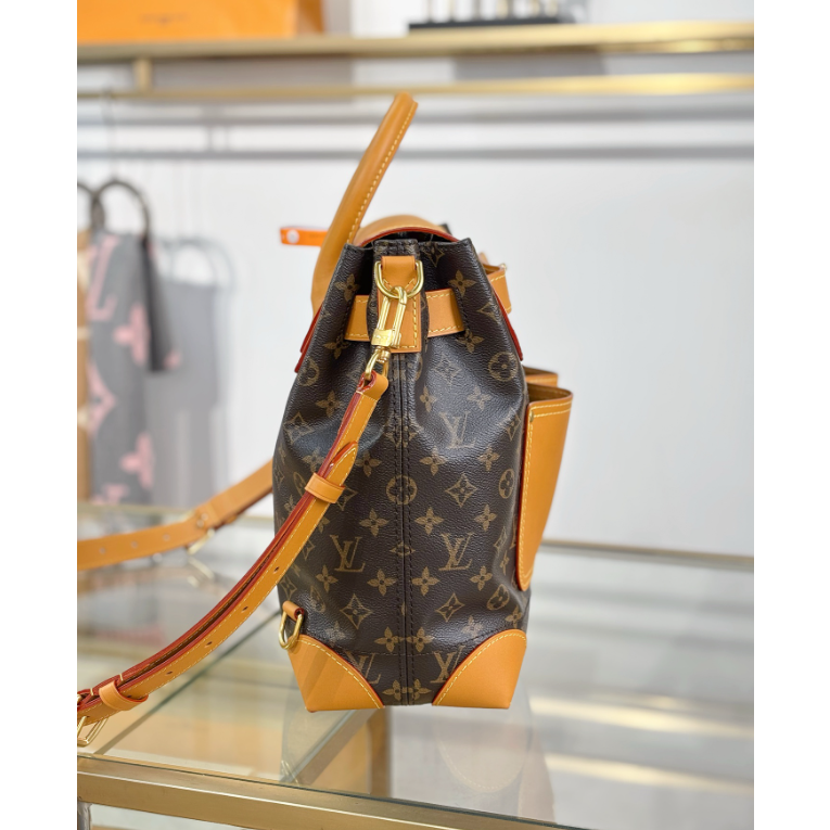 二手LV Steamer 30棕色老花雙外袋工裝風新款雙肩包單肩斜挎包M25989-細節圖5