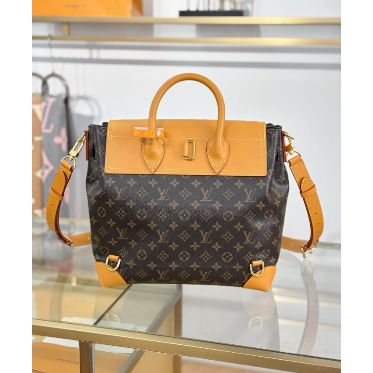 二手LV Steamer 30棕色老花雙外袋工裝風新款雙肩包單肩斜挎包M25989-細節圖6