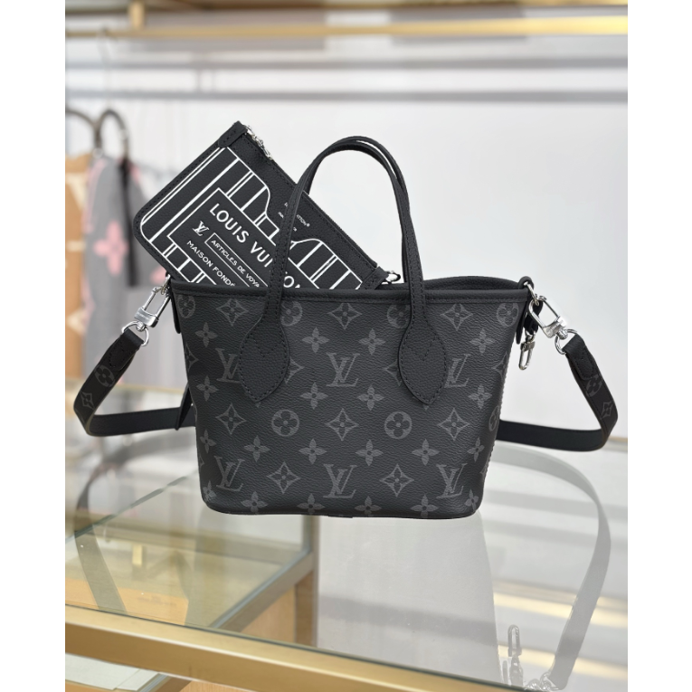 二手Louis Vuitton 新款女包Neverfull BB 黑花通勤包 M15210-細節圖2