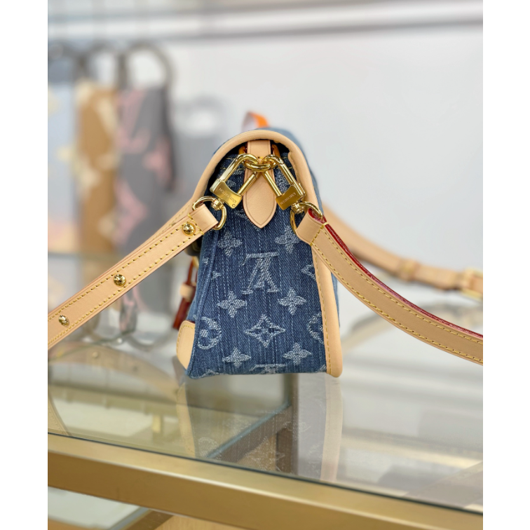 二手LV女包Diane牛仔老花法棍包翻蓋腋下包單肩斜挎包M13070-細節圖4