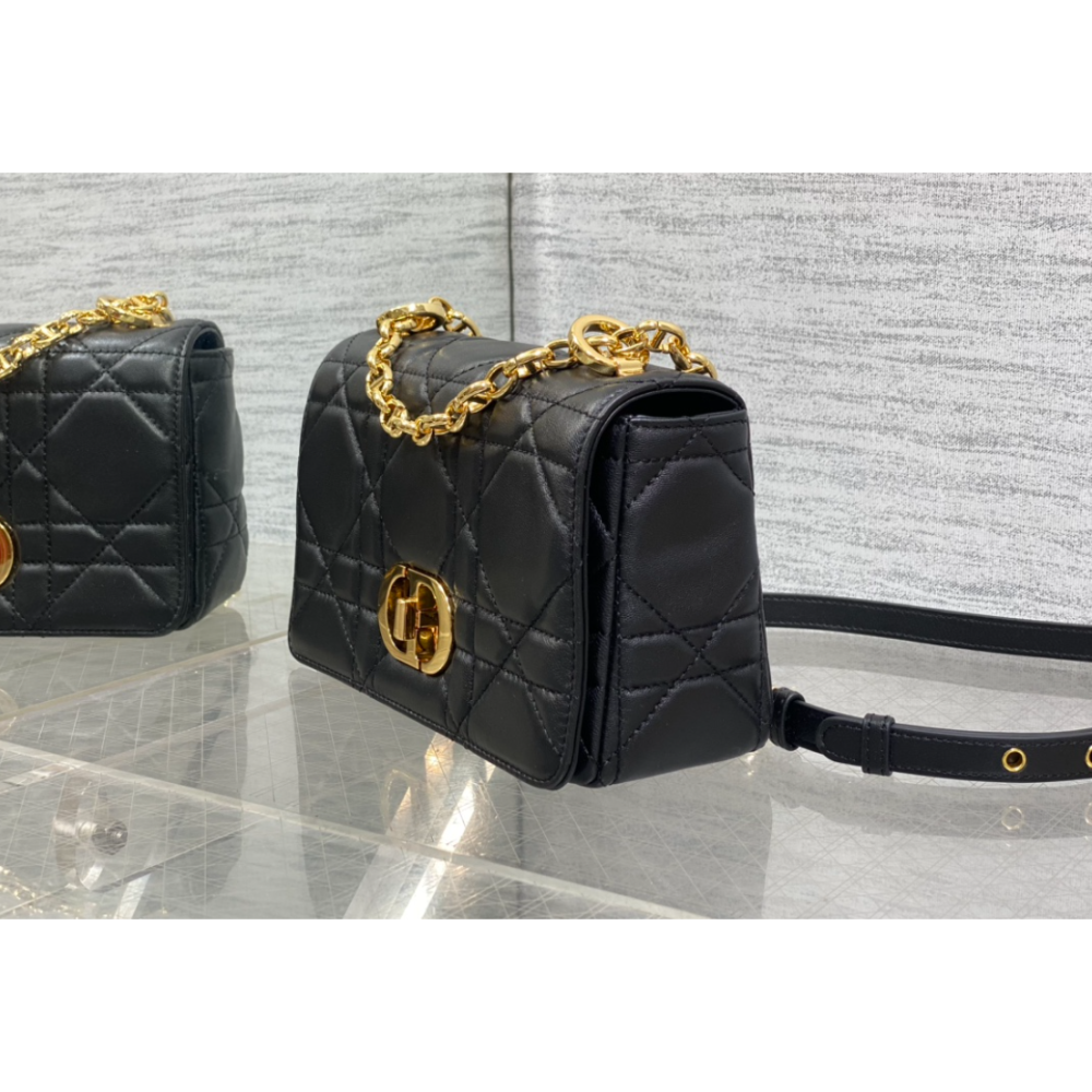 二手Dior 黑金小方包潮流百搭鏈條單肩斜跨女包-細節圖3