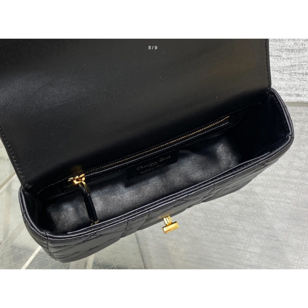 二手Dior 黑金小方包潮流百搭鏈條單肩斜跨女包-細節圖5