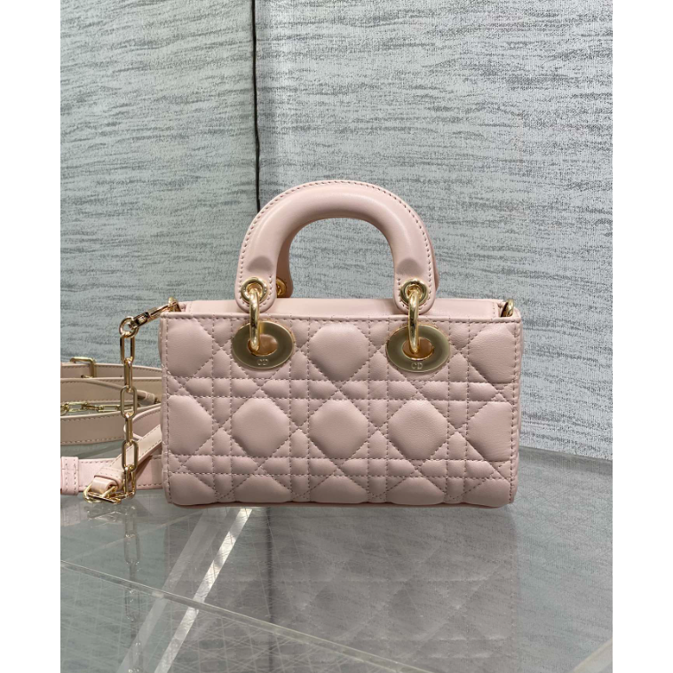 二手Dior 粉色迷你蝴蝶結手提包橫版戴妃-細節圖2