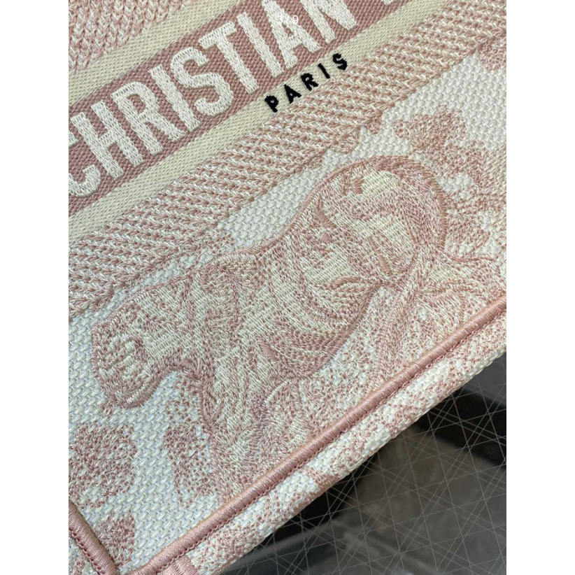 二手Dior 粉老虎刺繡單肩腋下包通勤百搭托特包包-細節圖2